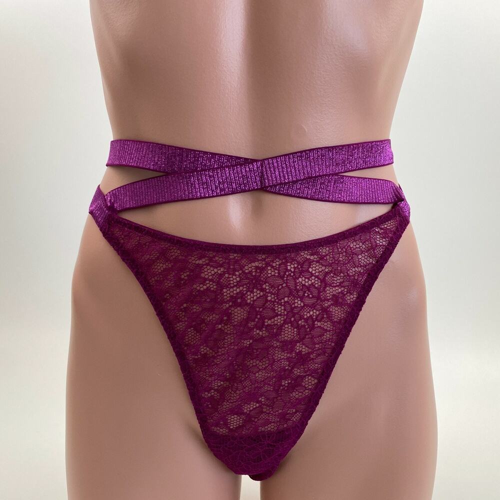 Victoria's Secret Very Sexy Strappy Floral Lace Brazilian/Slip Burgundy XL NWT